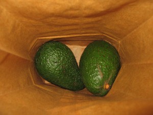 Avocados ripening in a brown paper bag